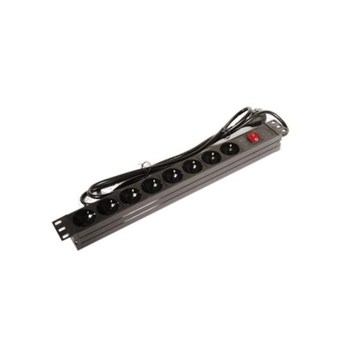Netiks PDU-8S-1U napojni panel 19"/1U, 8 Schuko utičnica, prekidač, kabl 1,8 m