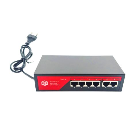 DJA-1006BJ-65W PoE svič, 4× PoE + 2× uplink, 100 Mb/s