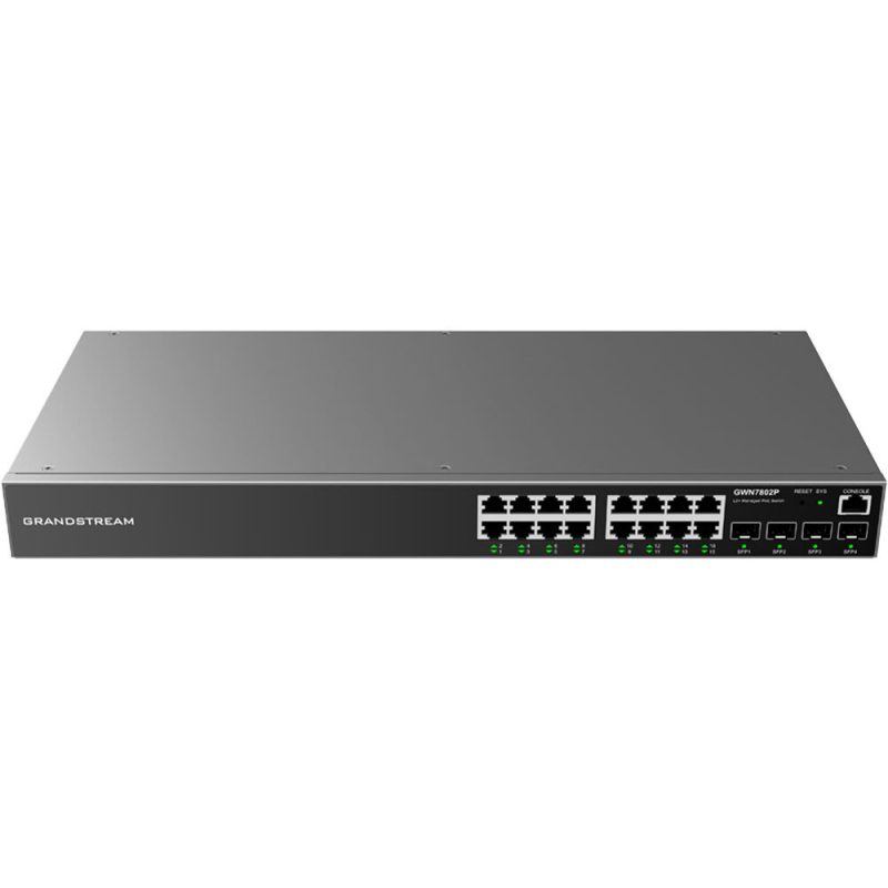 Grandstream GWN7802P L2+ svič, 16×GbE + 4×SFP, PoE+ 240 W