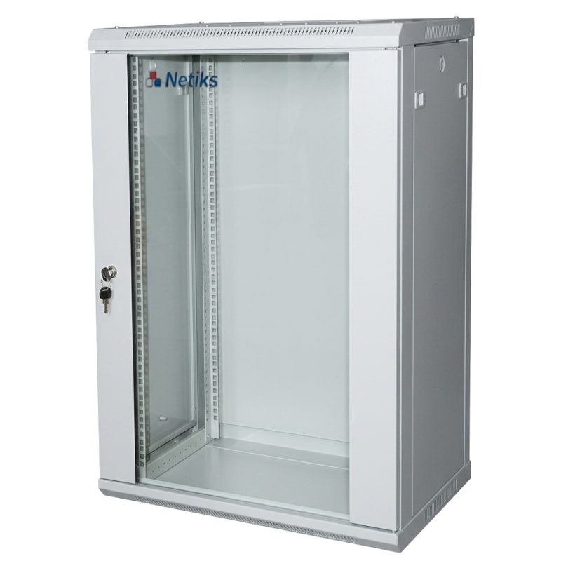 Netiks P6418 zidni rek ormar 18U/19", 600 × 450 mm, staklena vrata